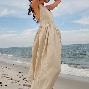 Commense Cotton & Linen Backless Dress